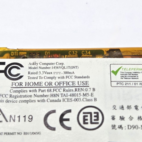 Internal 56K Modem 1456VQL1 Mini PCI like new