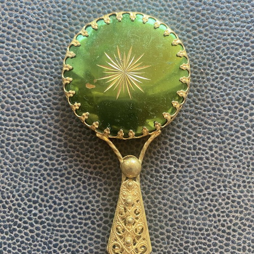 Vintage hand mirror like new, 11cm length, 6cm diameter