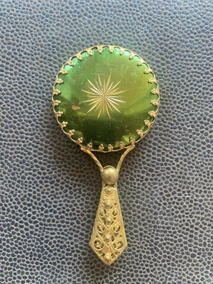 Vintage hand mirror like new, 11cm length, 6cm diameter