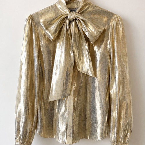 Self-Portrait Gold Metallic Bow Blouse, new with tags