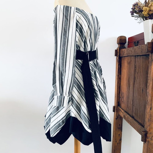 Stelios Koudounaris striped cotton dress new, size S, white and gray