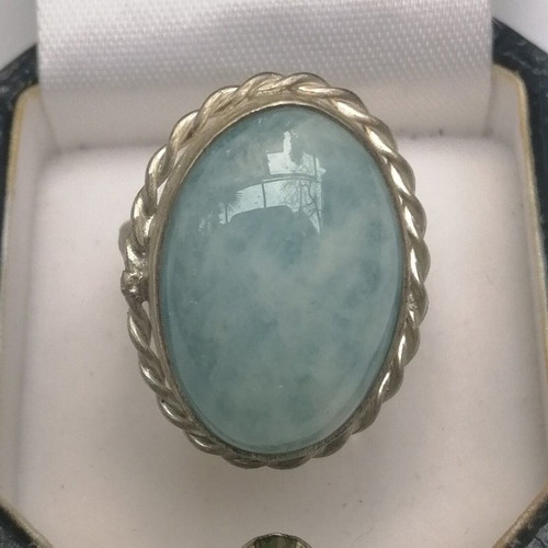 Handmade 925 silver ring with aquamarine cabochon 23x16 mm new