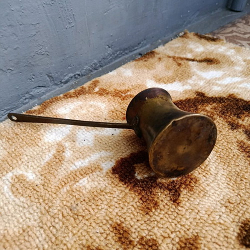 Old cezve handmade with engraved handle, used