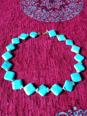 Chalcedony turquoise necklace and earrings set used with 14k KC gold-plated clasp