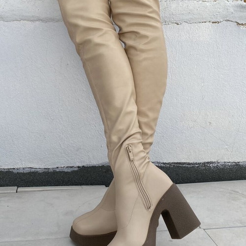 Over-the-knee boots new, size 38, beige, narrow ankle fit