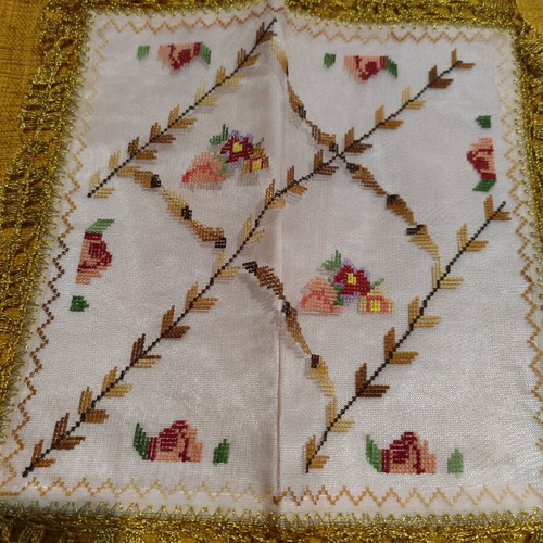 Small table runner with two antique napkins set new