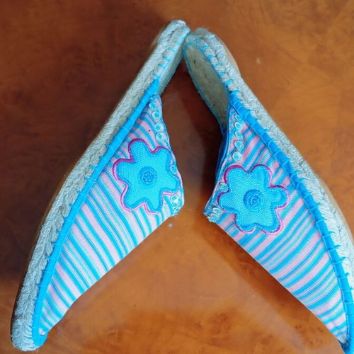 Espadrilles size 37 new, striped turquoise and pink
