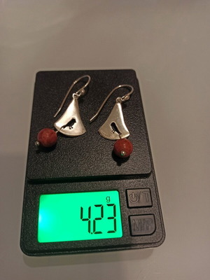 Silver 925 earrings with red bead, new