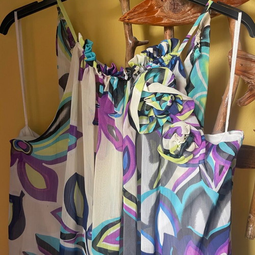 Cocktail dress like new, spring, colorful with floral pattern