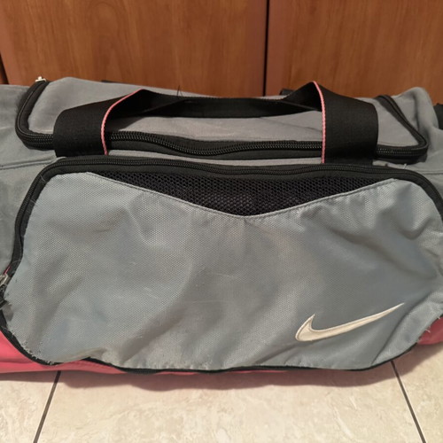Nike Brasilia sports bag used, gray and fuchsia