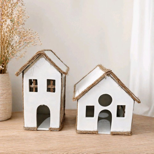 Decorative houses new, handmade plaster, set of 2 pieces