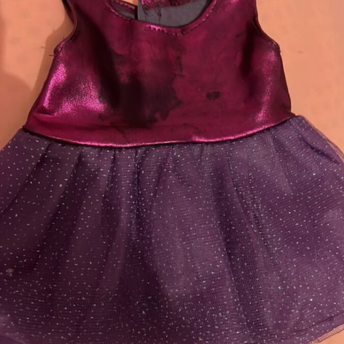 Doll dress with hair ribbon set used, satin and glitter tulle