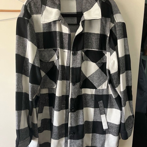H&M checked spring shirt-style coat unused, black and white XL