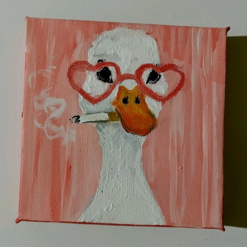 Canvas painting with duck motif new, acrylic 10×10 cm