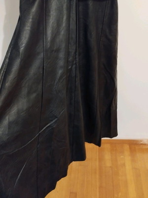Women's midi dress with leather used, black