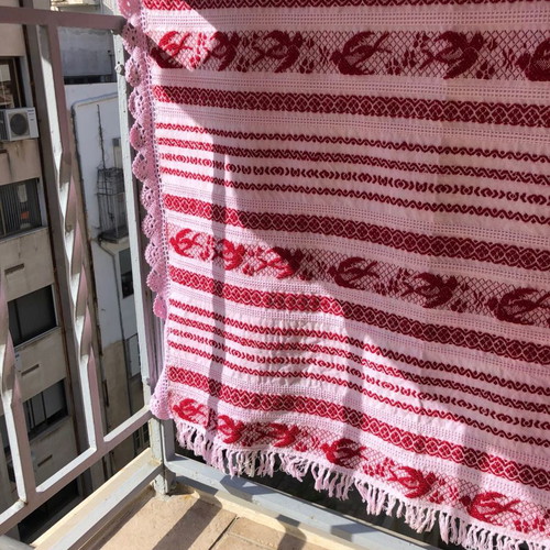 Wool bed sheet new traditional with knitted lace and fringes