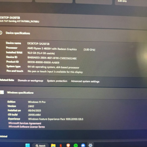 Asus TUF Gaming A17 laptop used with GTX1660Ti, Ryzen, 16GB RAM, 1TB SSD