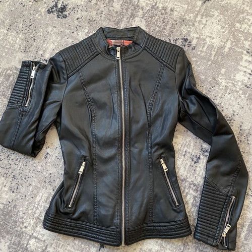 Itenly Fashion women's black leather jacket XS