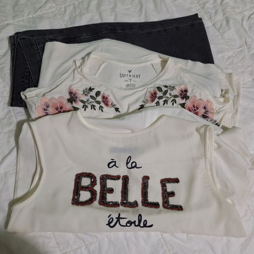 White sleeveless tops American Eagle and Sfera like new with embroidered details and cut outs