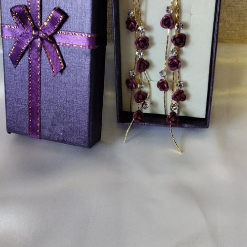 Fashion earrings with rose petals and rhinestones new, purple and gold