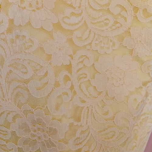 Maxi yellow evening dress with lace and strass, like new, size L/XL