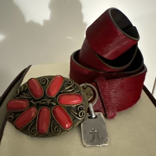Pony skin leather women's belt like new, red