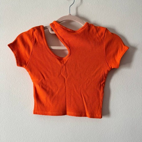 Ribbed crop top orange with asymmetrical cut-out like new