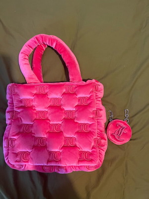 Juicy Couture Pink Velour Tote Bag Y2K with Monogram and Coin Pouch