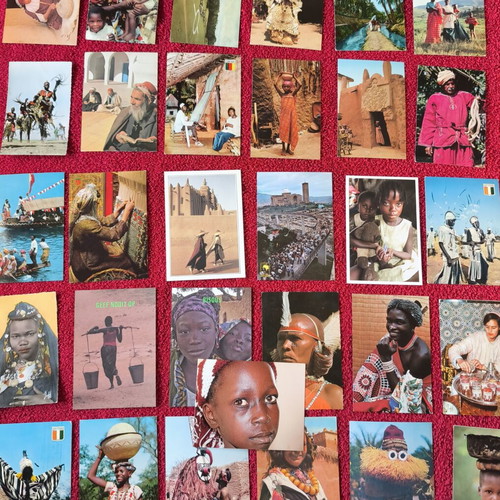 African postcards collection with luxury 32-page album, like new, 65 pcs