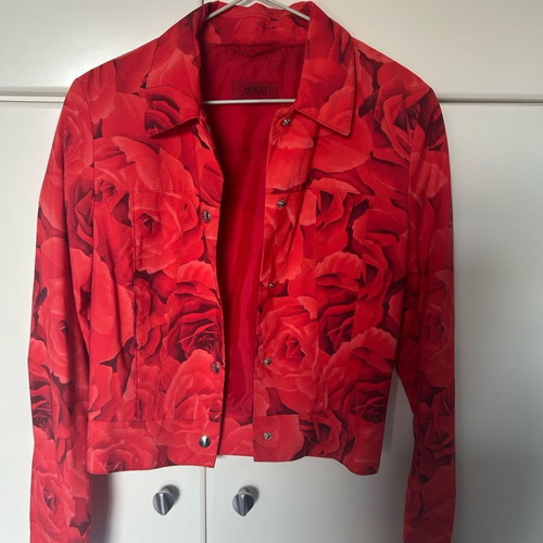 Hugo Boss spring jacket used, rose pattern, coral color