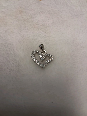 Silver 925 platinum-plated heart-shaped pendant like new with zircon