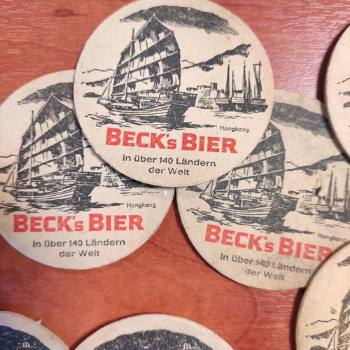Beck's Beer Bremen Germany coasters used, pack of 11 with storage base