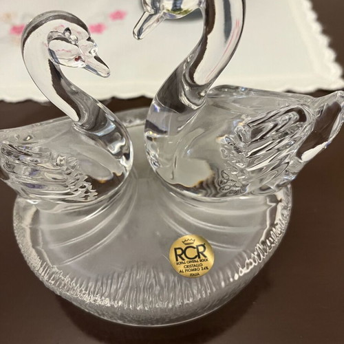 Crystal decorative figure swans RCR Italy like new