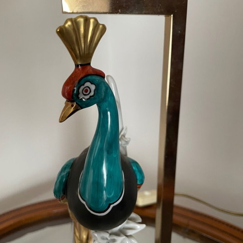Table lamp made of painted porcelain in peacock shape like new