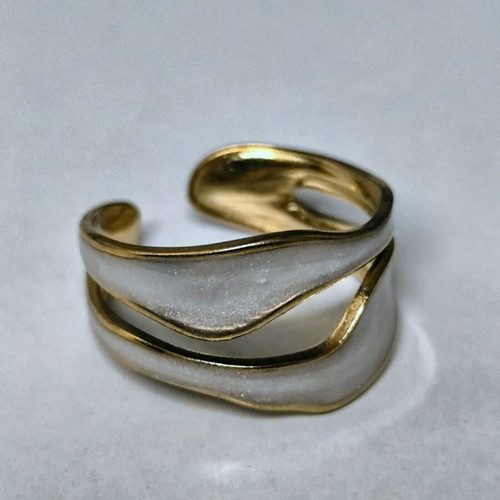 Women's gold and white wave ring new, adjustable minimal design