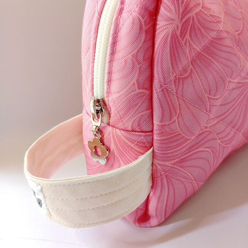 Bloom handmade toiletry set with large pouch and wristlet, pink