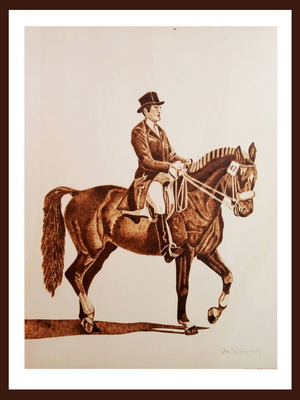 Pyrography painting Agonas Ippikis Dexiotexnias new on poplar wood