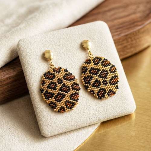 Handmade earrings with Miyuki beads leopard print