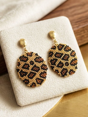 Handmade earrings with Miyuki beads leopard print