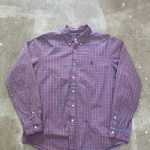 Ralph Lauren Oxford long sleeve shirt XL, red green checked, navy pony