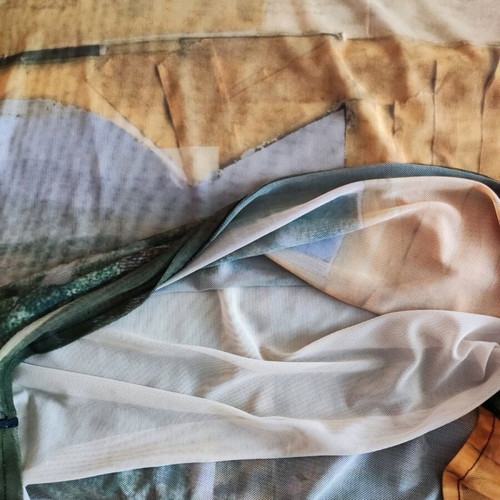 Desigual Top like new with see-through texture and artistic print XXL