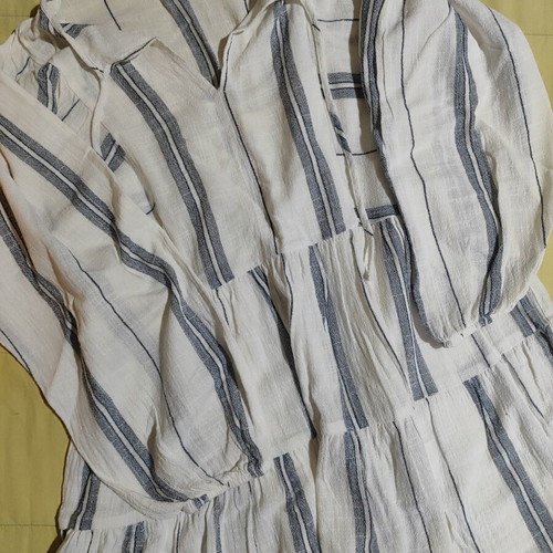 Cotton dress like new, airy, size M, white and blue