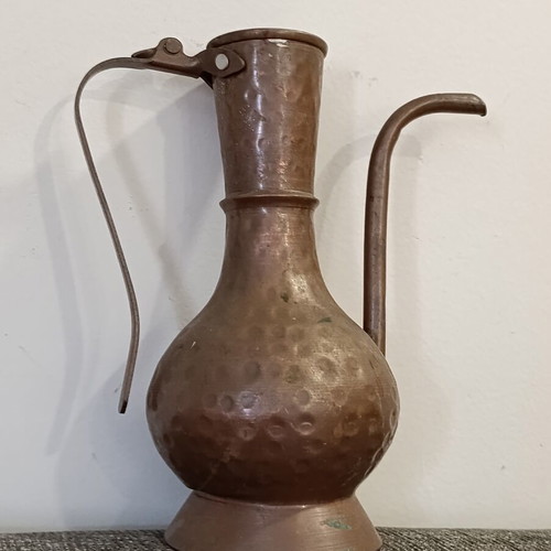 Handmade old copper jug used, 21 cm height