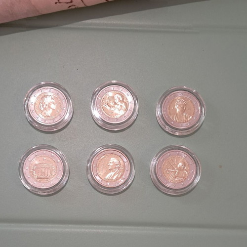 Greek 2 Euro commemorative coins UNC, pack of 6 with Ultra capsules