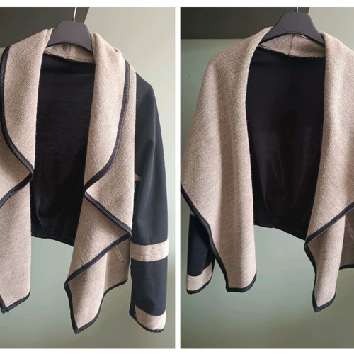 Short women's coat with a waterfall collar