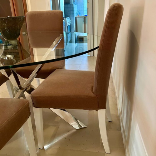 Dining set with Marmaridis glass table and IKEA chairs like new