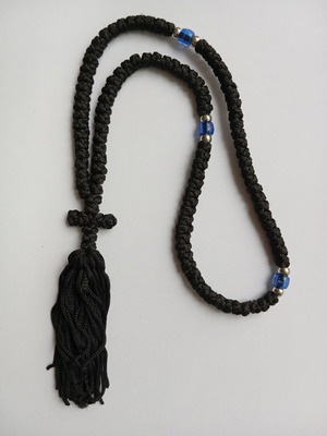 Komboskini 100 knots black with blue beads new