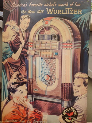 Wurlitzer Jukebox The 1015 Model vintage metal sign used, 1993