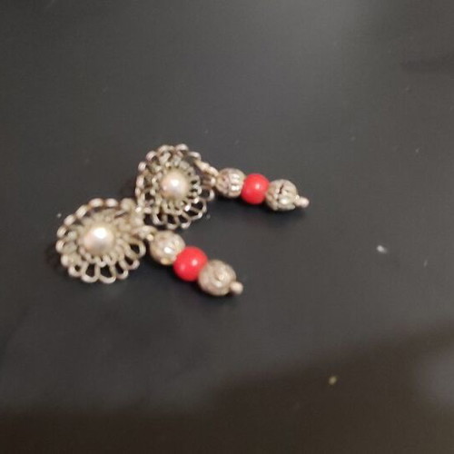 Earrings traditional Gianniotiki costume with coral handmade, like new