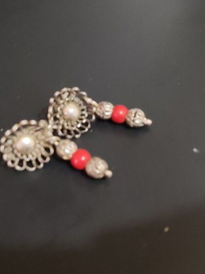 Earrings traditional Gianniotiki costume with coral handmade, like new